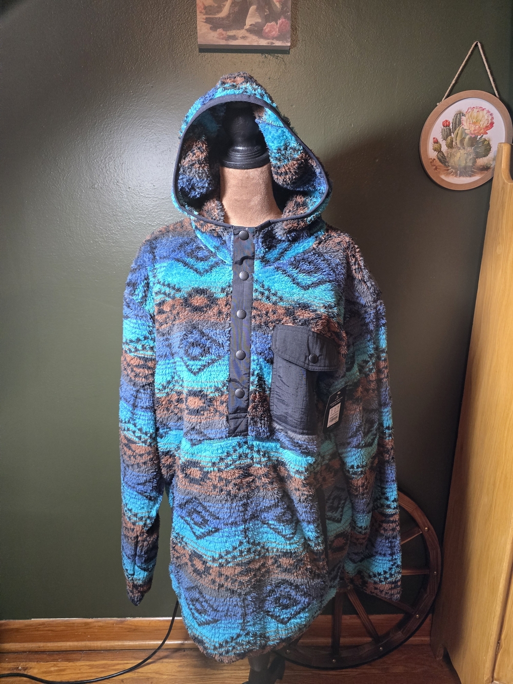 Ariat Men's Polar Bear Fleece Hoodie Enamel Blue Serape XL